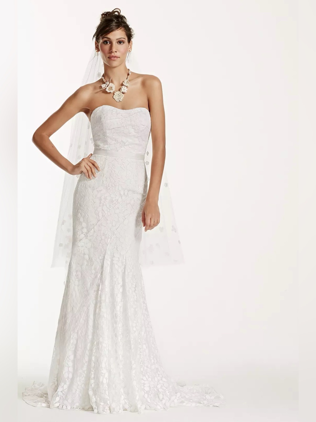 Galina Sz 8 Soft White Strapless Lace Gown With Ribbon Detail Style# Wg3381 Nwt